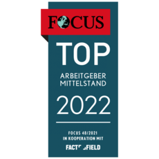 Focus Top Arbeitgeber im Mittelstand 2022 Auszeichnung von Focus. Auf dieser steht geschrieben: Focus, Top Arbeitgeber Mittelstand 2022.